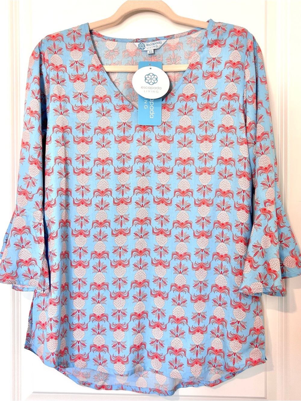Escapada Top Tunic XS Powder Blue 3/4 Sleeve Rayon NEW